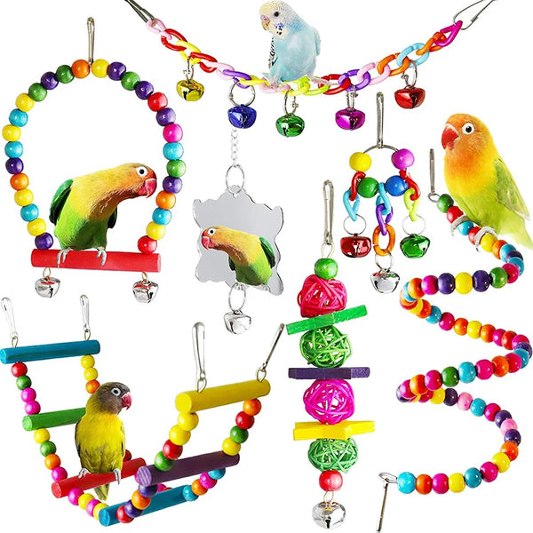 Seven-Piece Wooden Parrot Toy