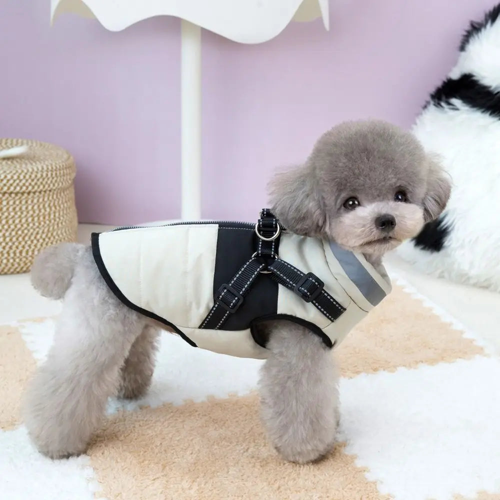 Adjustable Dog Warm Jacket Waterproof Warm Windproof Puppy Clothes Zipper with Harness Padded Reflective Dog Coat Cold Weather