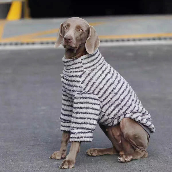 Stripe Fleece Dog Sweater Turtleneck Sweatshirt, Winter Shirt Dog Clothes for Medium Large Dogs, Pet Apparel Pullover Jumper
