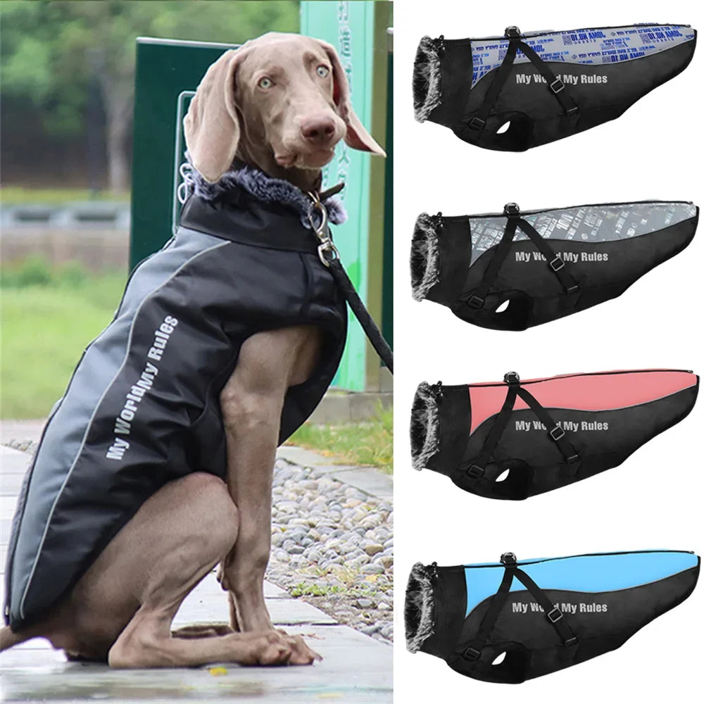 XL-6XL Winter Warm Big Dog Clothes with Fur Collar Thicken Pet Coat Jacket for Medium Large Dogs Labrador Border Collie Clothing