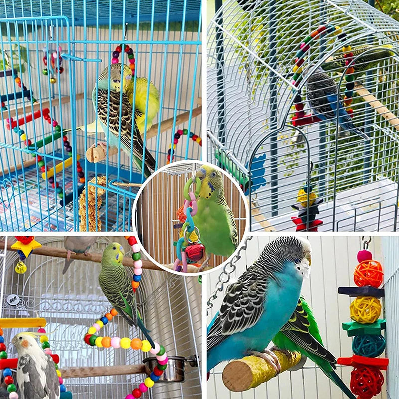 Seven-Piece Wooden Parrot Toy