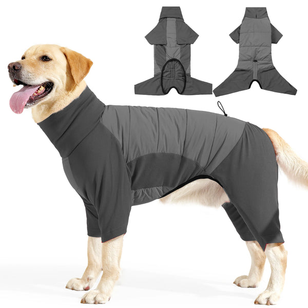 Fullbody Dog Coat, Turtleneck Windproof Dogs Winter Coat with Leash Hole for Large Medium Small Dogs,Four-Legged Snowsuit